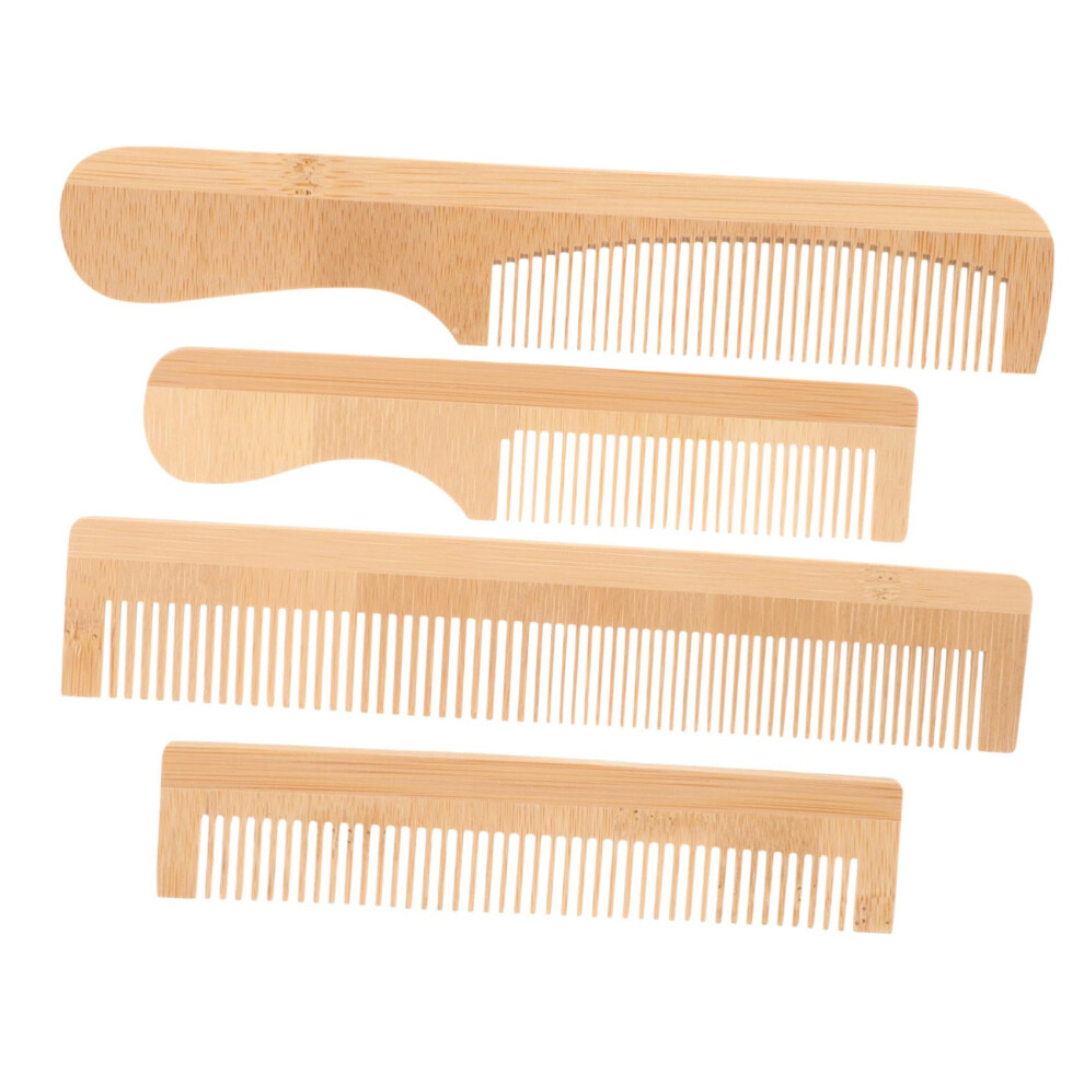 Unisex Wooden Hair Comb And Bamboo Comb Set 4Pcs Gentle Curl Detangling Wide Tooth For Wet And Dry Hair
