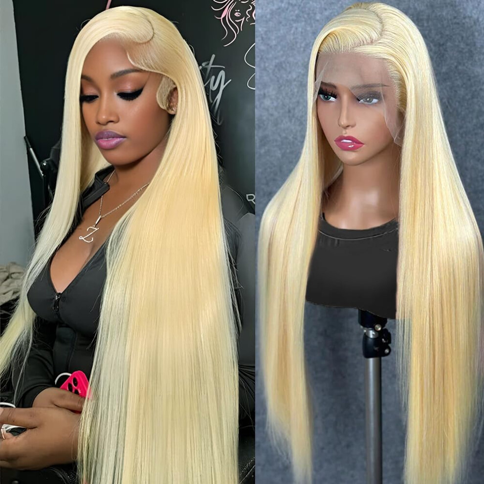 32 Inch Blonde Human Hair Wig 613 Lace Front HD Lace Natural Hairline Heat Dye Friendly