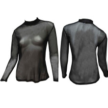 Damen Netzshirt Langarm Hochgeschlossen Stylish
