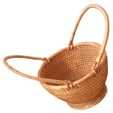 Large Rattan Basket with Handle for Storage and Picnics