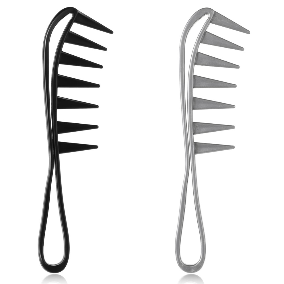 Unisex Black/Grey 2 Pcs Wide Tooth Comb For Curly Wet Wavy Hair, Antistatic Detangling Comb With Comfort Grip