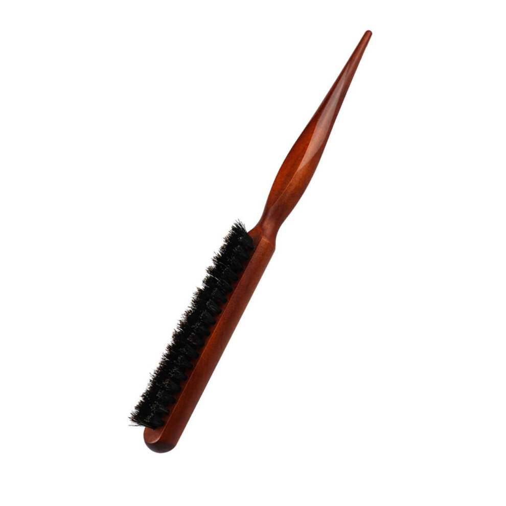 Wooden Teasing Comb and Bristle Hair Brush 2 in 1 with Rat Tail Pick for Salon Styling