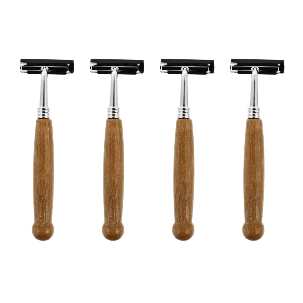 4pcs Disposable Bamboo Handle Razor for Men, Twin Blade Stainless Steel Shaver with Safety Cap