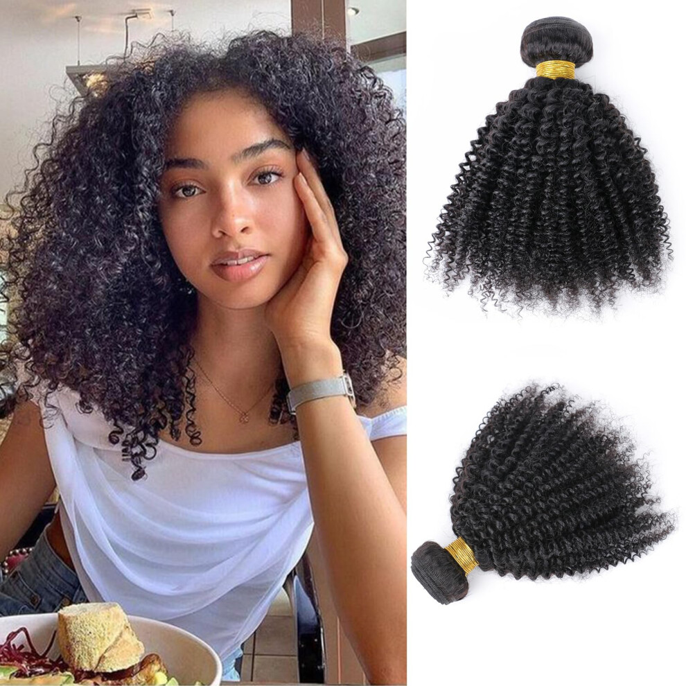 Unisex Black Afro Kinky Curly Human Hair Bundles Mongolian 8A Grade Virgin Weave 22 Inch For Women
