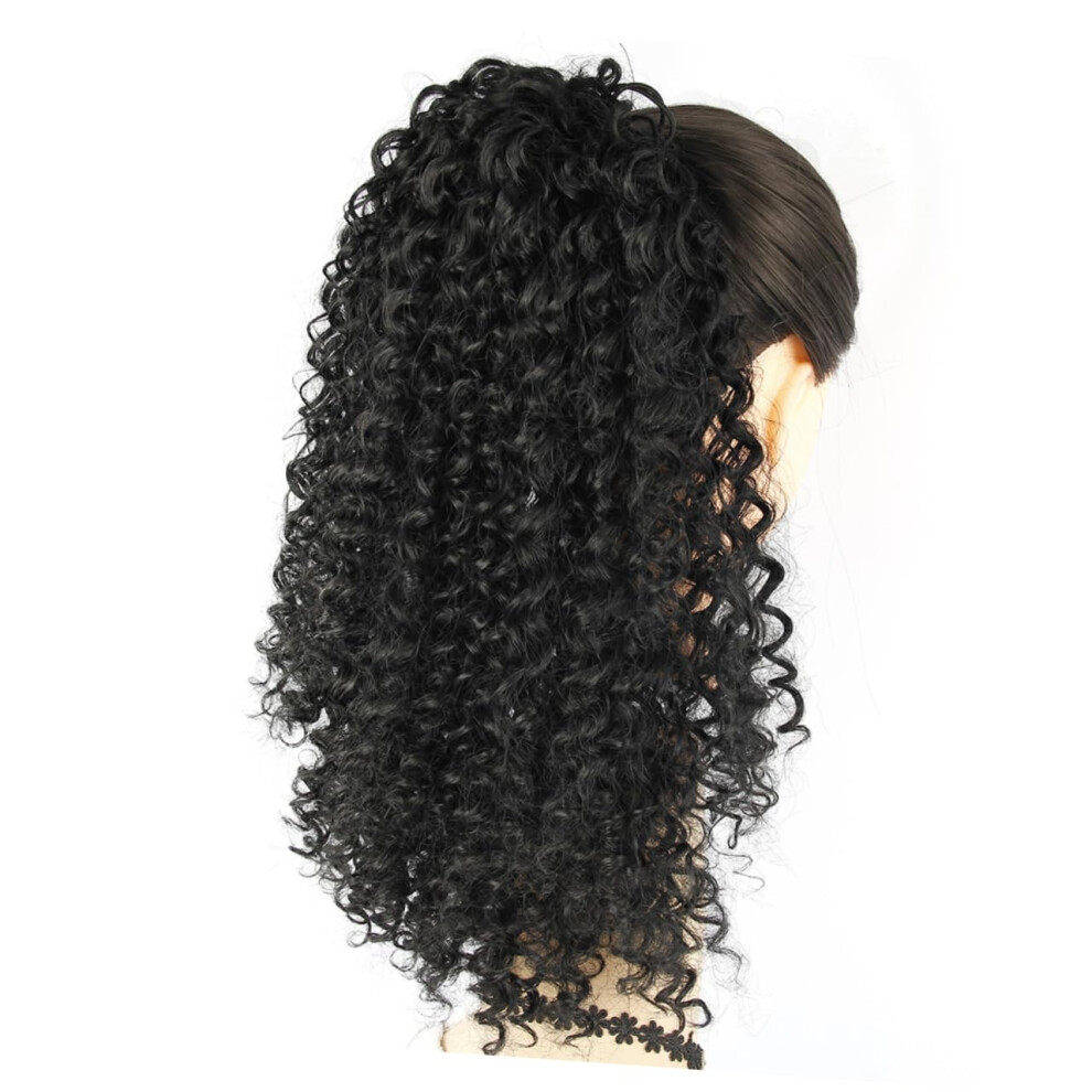 Curly Ponytail Wig Long Black Synthetic Hairpiece for Women with Natural Texture and Breathable Fit