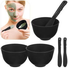 Face Mask Mixing Bowl Set with Spatula, Reusable Silicone DIY Facial Kit for Home Spa, Black