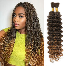18 Inch Boho Braiding Hair Extensions T4/27 Deep Wave Bulk NaturalLook Wet and Wavy