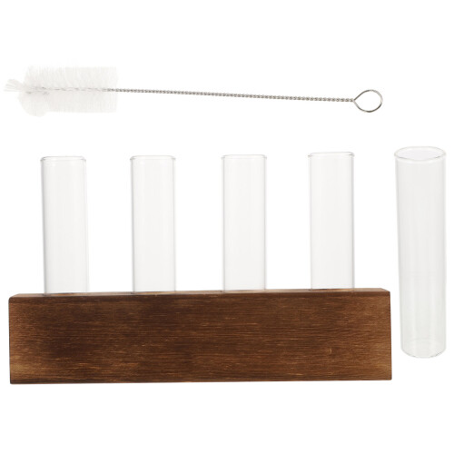 3Sets Glasvasen Mit Holzsockel Hellbraun 2