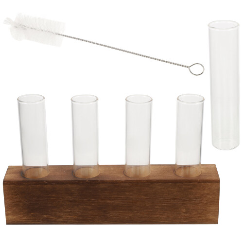 3Sets Glasvasen Mit Holzsockel Hellbraun 1
