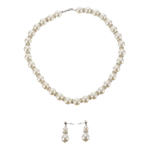 3Sets Traumhaftes Perlen-Set Weiß Schmuck Halskette Ohrringe