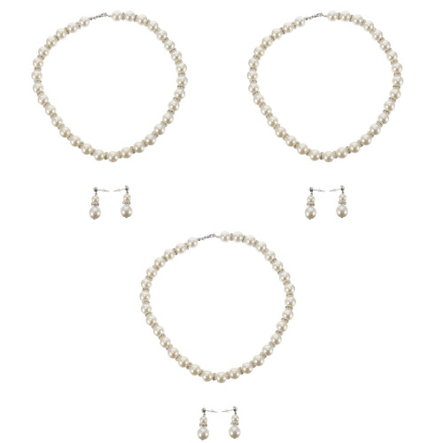 3Sets Traumhaftes Perlen-Set Weiß Schmuck Halskette Ohrringe 2