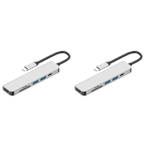 2Stk USB Hub Adapter Multifunktion Grau 6in1 Mit 87W Schnellladung 1