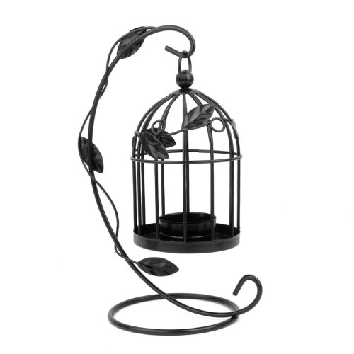 3Pcs Vintage Hanging Candlestick Holder Cage Table Decor Black