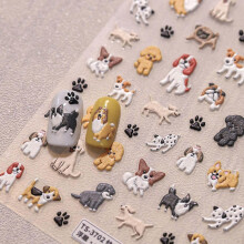 Cute Dog Nail Art Stickers 3D Relief Cartoon Puppy Decals with Flower Designs for Nail Decoration