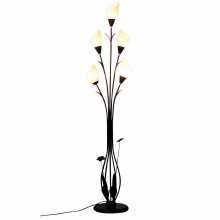 Mid Century Modern 5 Light Tree Floor Lamp with Frosted Globe Shades and Heavy Iron Base for Living Room