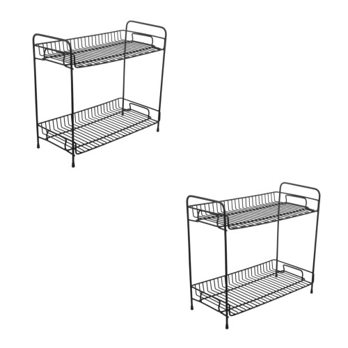 2Pcs Black Wrought Iron Multi-Storey Storage Rack 2