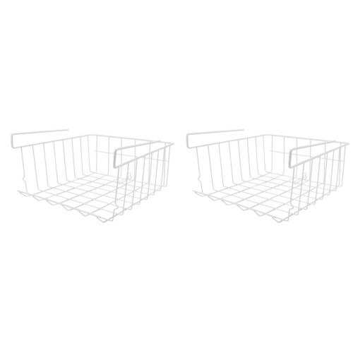 2 Pcs Storage Rack For Cabinet Organizing Iron Shelf Holder White 2