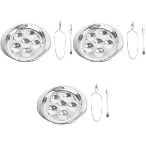 3 Sets Stainless Steel Escargot Plate Fork Clip Tableware Set 2