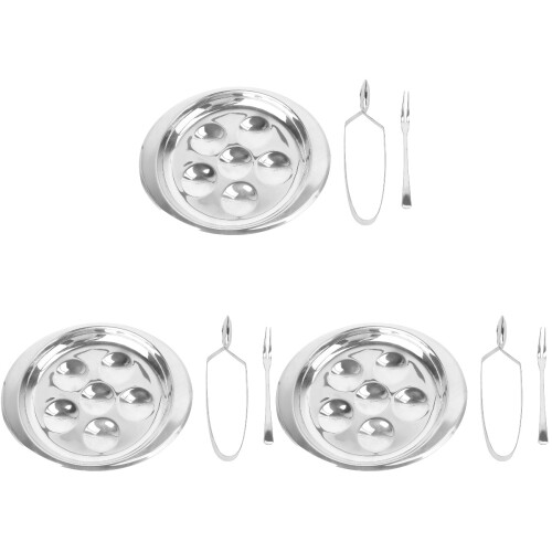 3 Sets Stainless Steel Escargot Plate Fork Clip Tableware Set 1