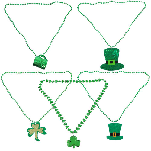 15 Pcs St Patrick's Shamrock Necklaces Assorted Styles