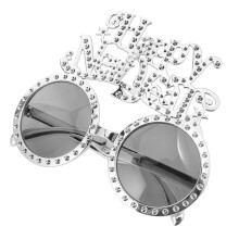 3 Pcs Happy New Year Party Decorative Glasses Photo Holder Silver