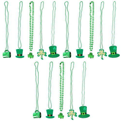 15 Pcs St Patrick's Shamrock Necklaces Assorted Styles 2