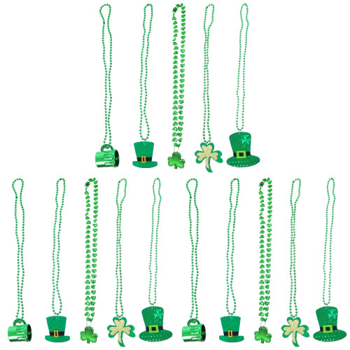 15 Pcs St Patrick's Shamrock Necklaces Assorted Styles 1