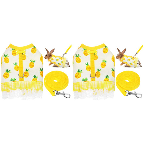 2Pcs Small Animal Harness Vest Leash Set Pineapple Pattern 1
