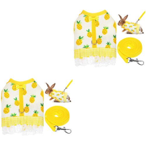 2Pcs Small Animal Harness Vest Leash Set Pineapple Pattern 2