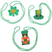 9Pcs St. Patrick's Felt Necklace Shamrock Beads Party Favor