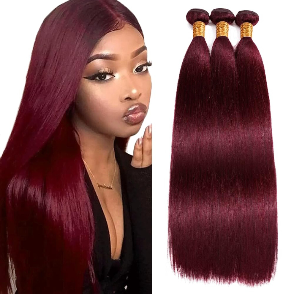 Unisex Red 99J Burgundy Brazilian Straight Hair Bundles 8A Virgin Human Hair Extensions 3Pcs 1216 Inch