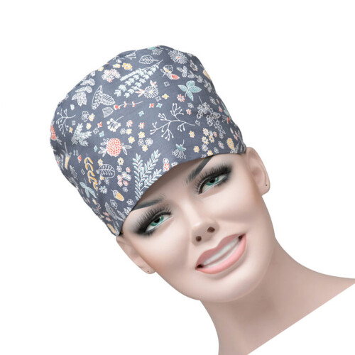2Pcs Unisex Scrub Cap Flower Print Adjustable Tie Hat 2