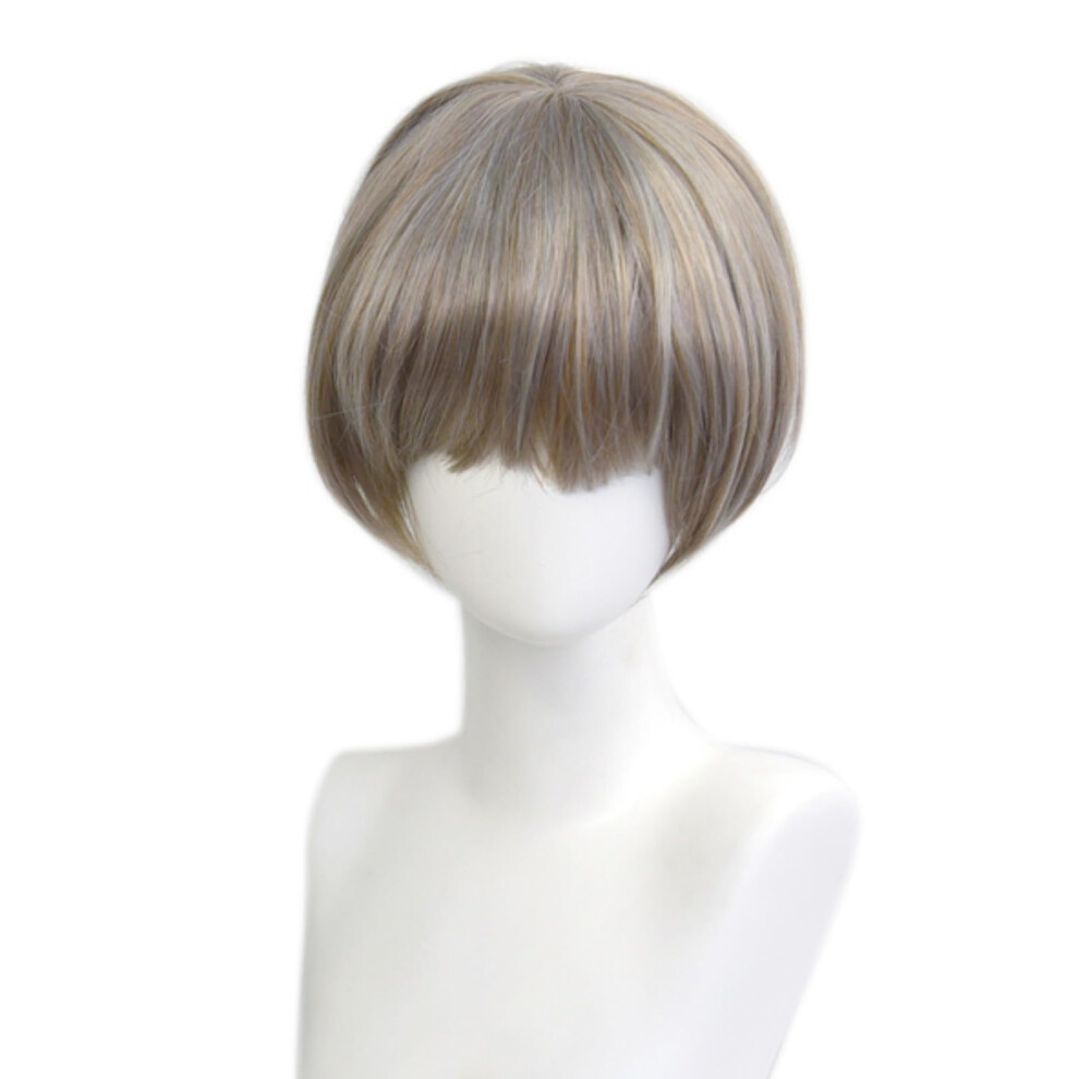 Unisex Short Pixie Cut Wig Linen Color With Bangs, Heat Resistant Synthetic Fiber, Breathable Glueless Cap
