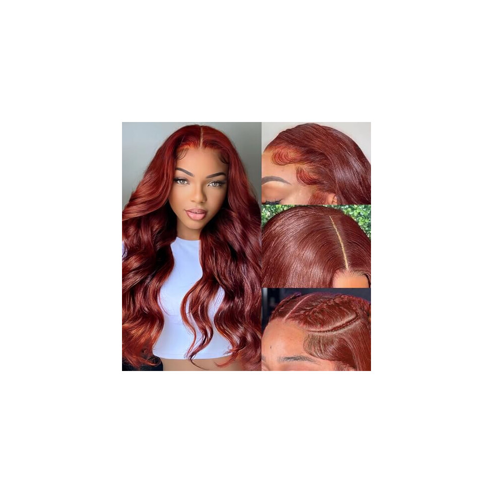 Reddish Brown 13x4 HD Lace Front Human Hair Wig 22 Inch Body Wave Brazilian Virgin Hair 200 Density