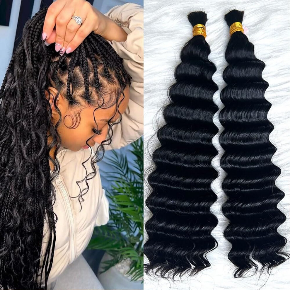Unisex 22 Inch Deep Wave Bulk Human Hair For Braiding, Double Drawn Virgin Extensions, No Weft 100G