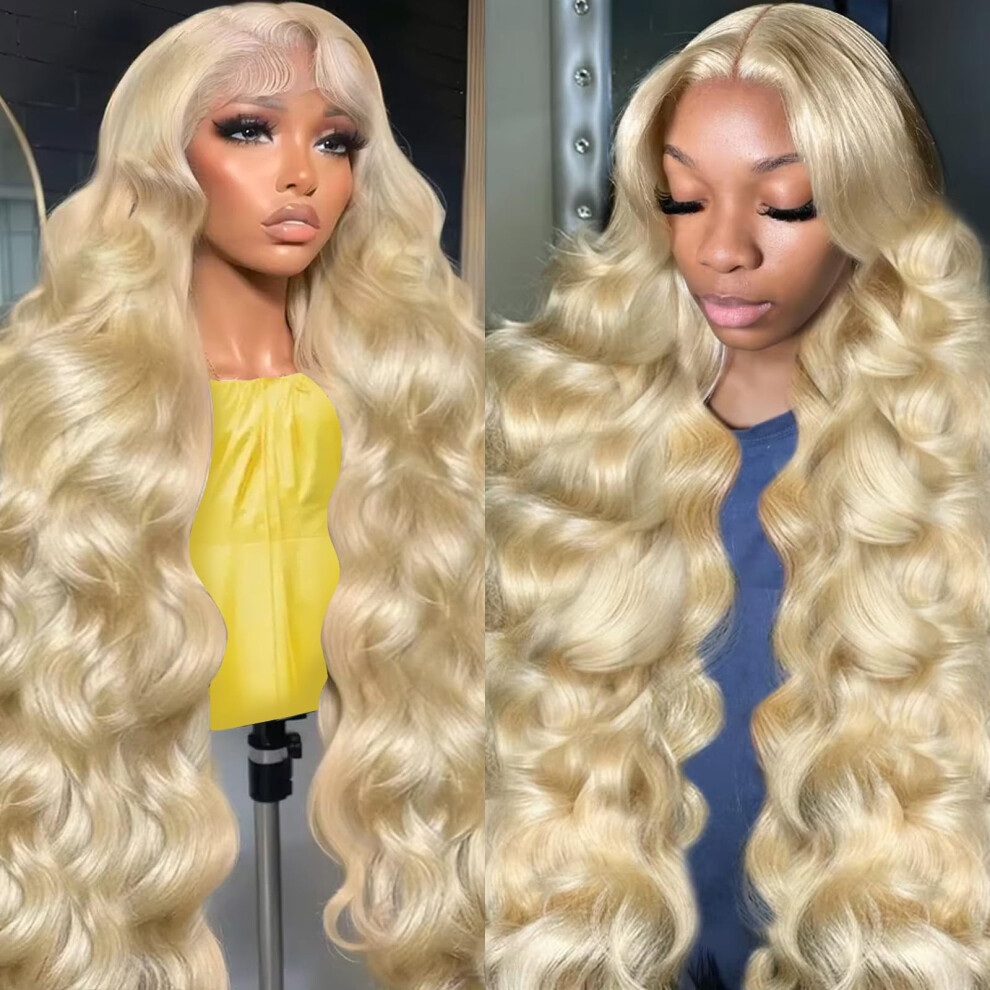 Unisex 613 Blonde Lace Front Wig Human Hair 34 Inch Body Wave 13X6 Preplucked With Baby Hair