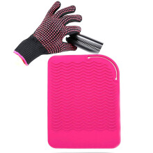 Heat Resistant Glove and Silicone Heat Mat for Curling Iron and Hair Straightener, Pink Set