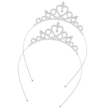 2Pcs Silver Princess Crown Tiara Set with Heart Crystal Rhinestone Non Slip Headbands for Girls and Women