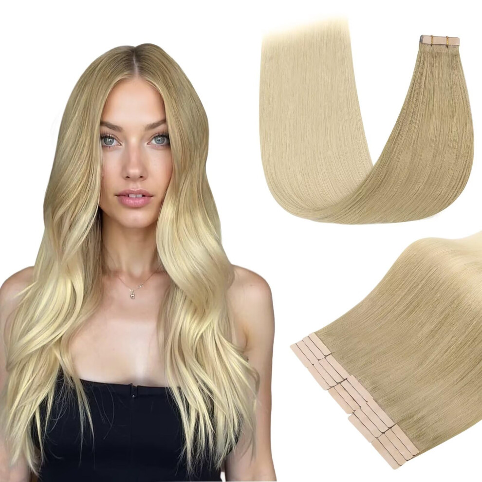 Remy Human Hair Extensions Tape In, Light Brown to Blonde, 22 Inch 50g 20pcs Straight