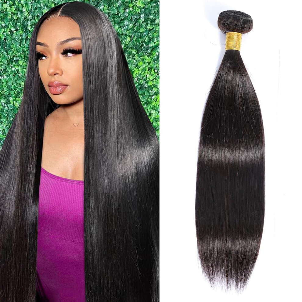 28 Inch Straight Brazilian Virgin Human Hair Bundle Natural Black Weave Extensions