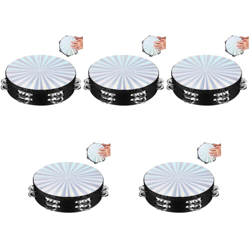 5Pcs Hand Held Tambourine Double Rows Drum Bell Practice Instrument 2