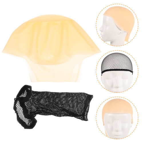 3 Sets Latex Bald Caps Mesh Wig Caps For Cosplay Performance 2