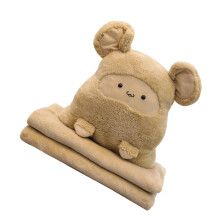 1Pc Plush Brown Pillow Blanket Soft Warm Nap Blanket for Home Office