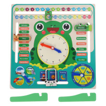 2Pcs Wooden Clock Calendar Frog Teaching Time And Date Tool