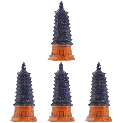 4Pcs Traditional Tower Model Mini Resin Statue Tabletop Decor 2