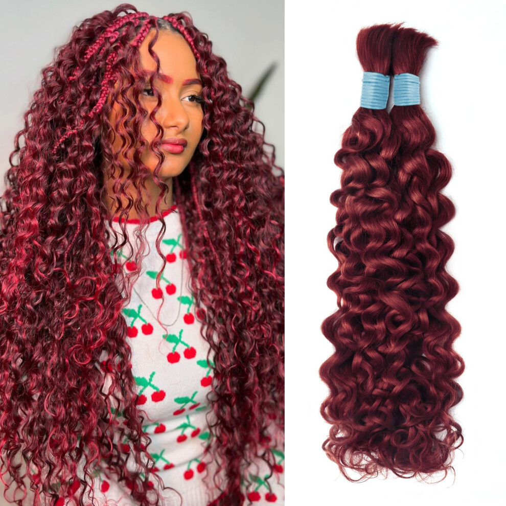 99J Burgundy Human Braiding Hair Water Wave 18 Inch for Boho and Knotless Braids 2 Bundles