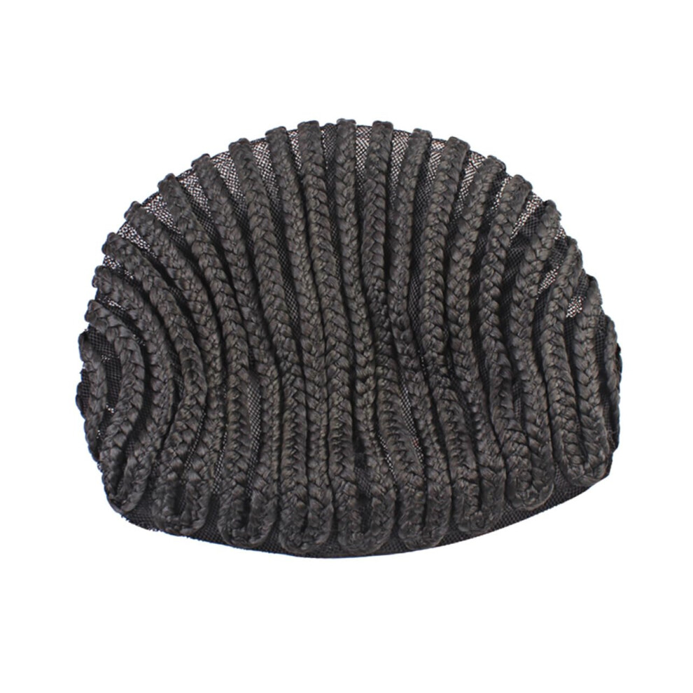 Unisex Black 2Pcs Elastic Dome Cornrow Wig Cap With Combs, Breathable Crochet Design, Stretchable Fit