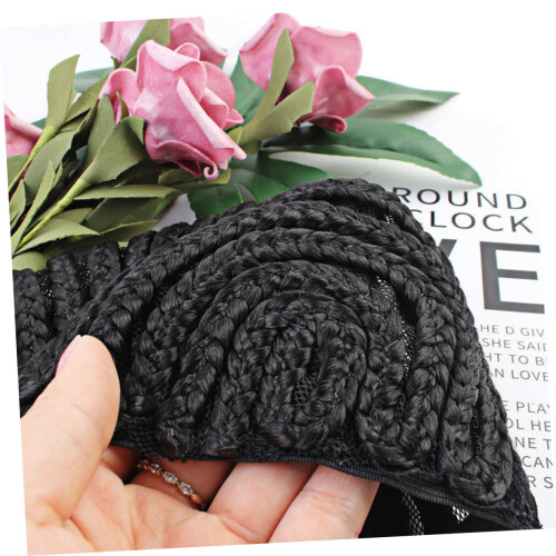 2pcs Elastic Dome Cornrow Wig Cap with Combs, Breathable Crochet Design, Black, Stretchable Fit 2