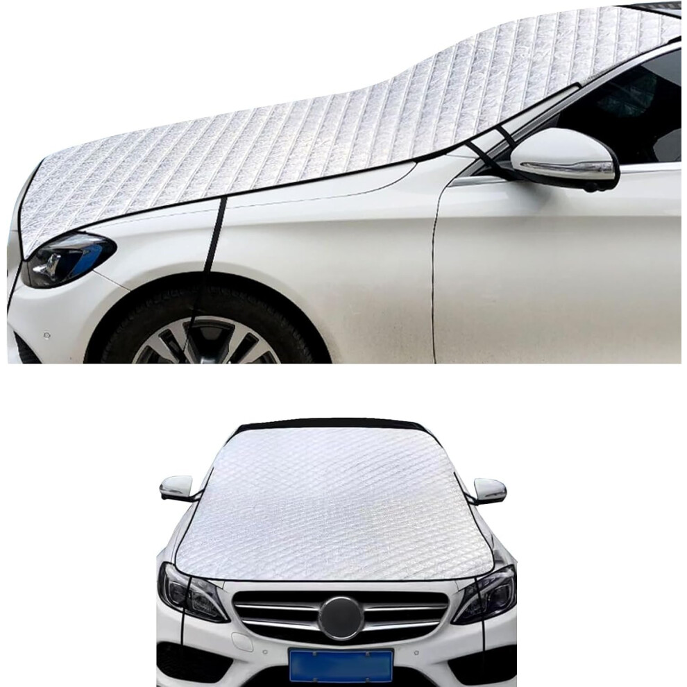 Car Windshield Cover For Ice And Snow, Waterproof Half Car Cover With Windproof Straps, Silver 9113335577831