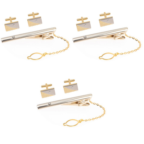 3Sets Goldene Manschettenknöpfe Krawattenclip Set 2